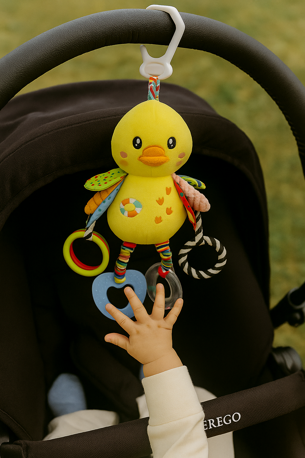 Piszczek Żółtulek – Zawieszka Edukacyjna z Grzechotką i Gryzakiem