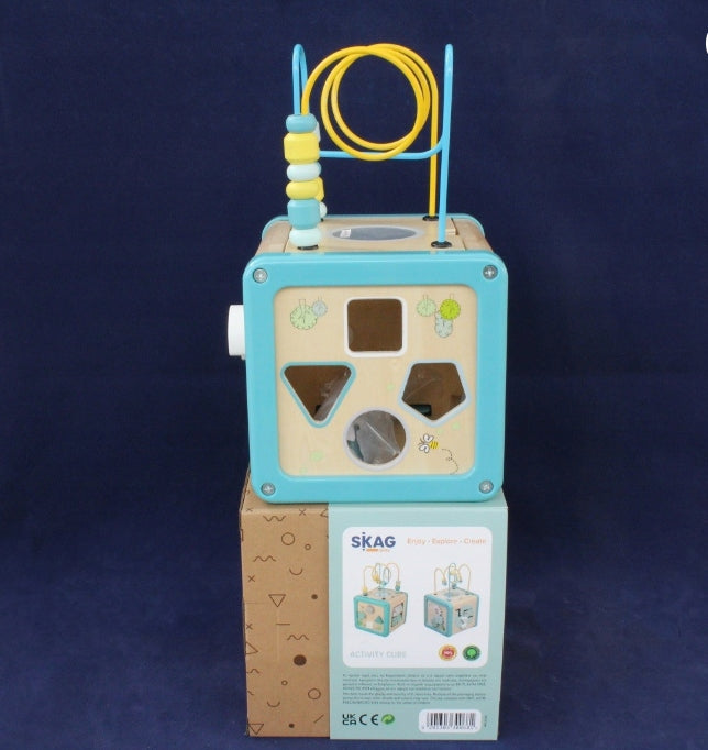 Drewniana Kostka Edukacyjna 5w1 - Sensoryczny Activity Cube dla Dzieci 18m+