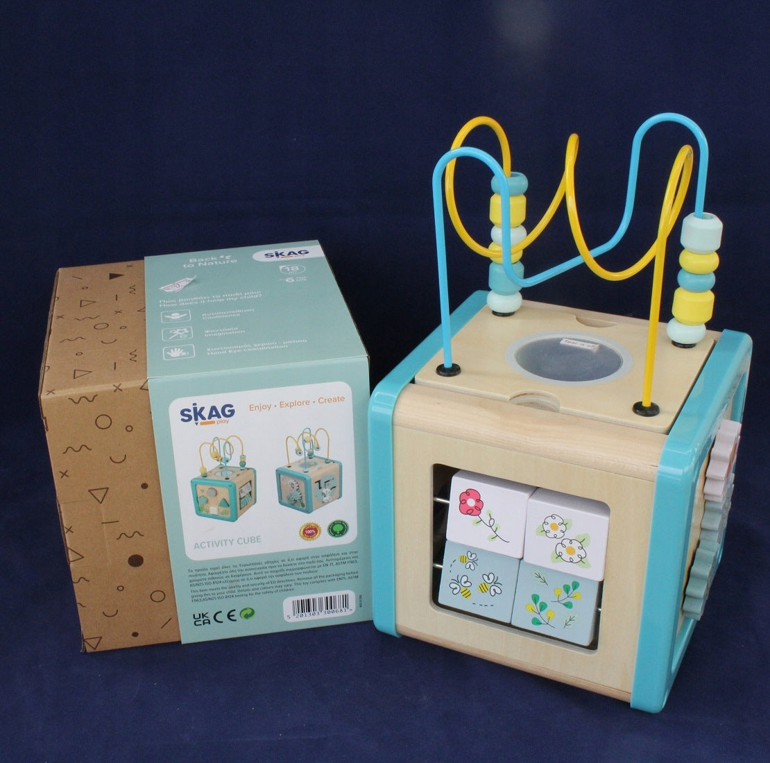 Drewniana Kostka Edukacyjna 5w1 - Sensoryczny Activity Cube dla Dzieci 18m+