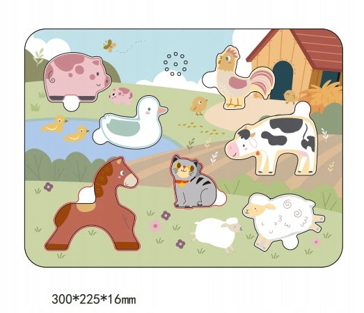 Drewniane Puzzle Edukacyjne Farma - Układanka zabawki dla dzieci na prezent