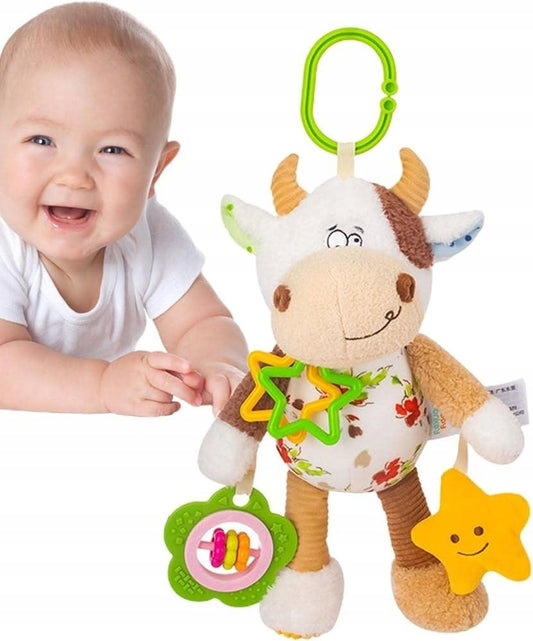 Zabawka Sensoryczna Zawieszka Krówka dla Niemowląt 0+ z Grzechotka i Gryzak
