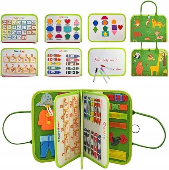 Tablica manipulacyjna książeczka Montessori edukacyjna do malowania zielona