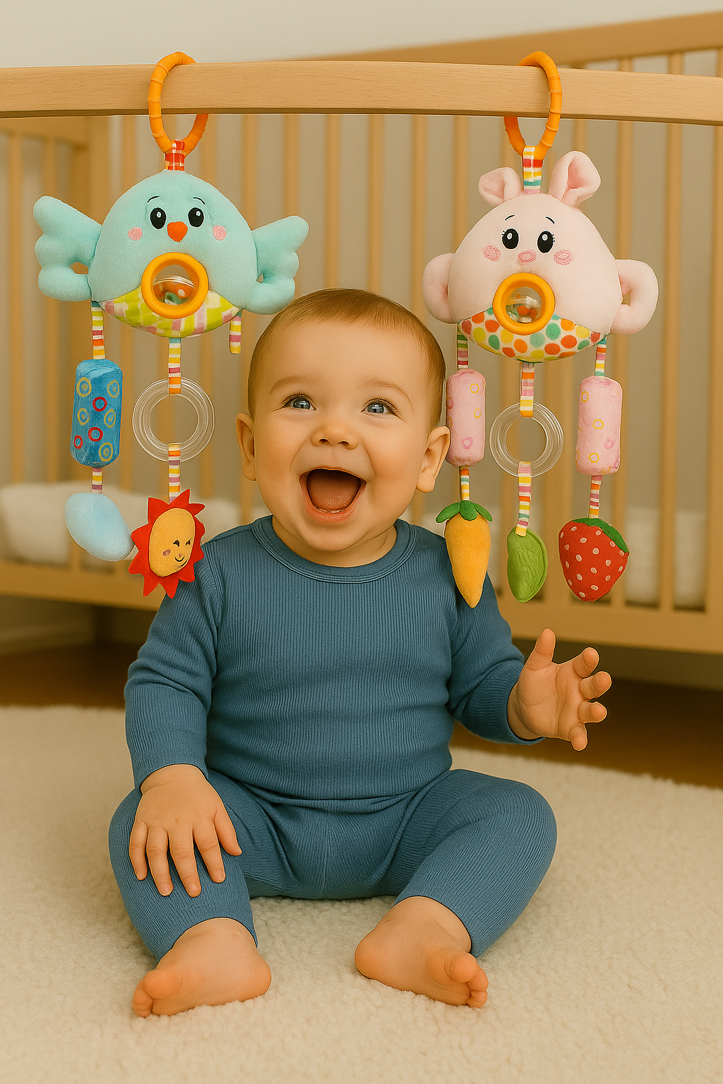 Różowa Zawieszka Edukacyjna z Grzechotką i Gryzakiem zabawki dla dzieci