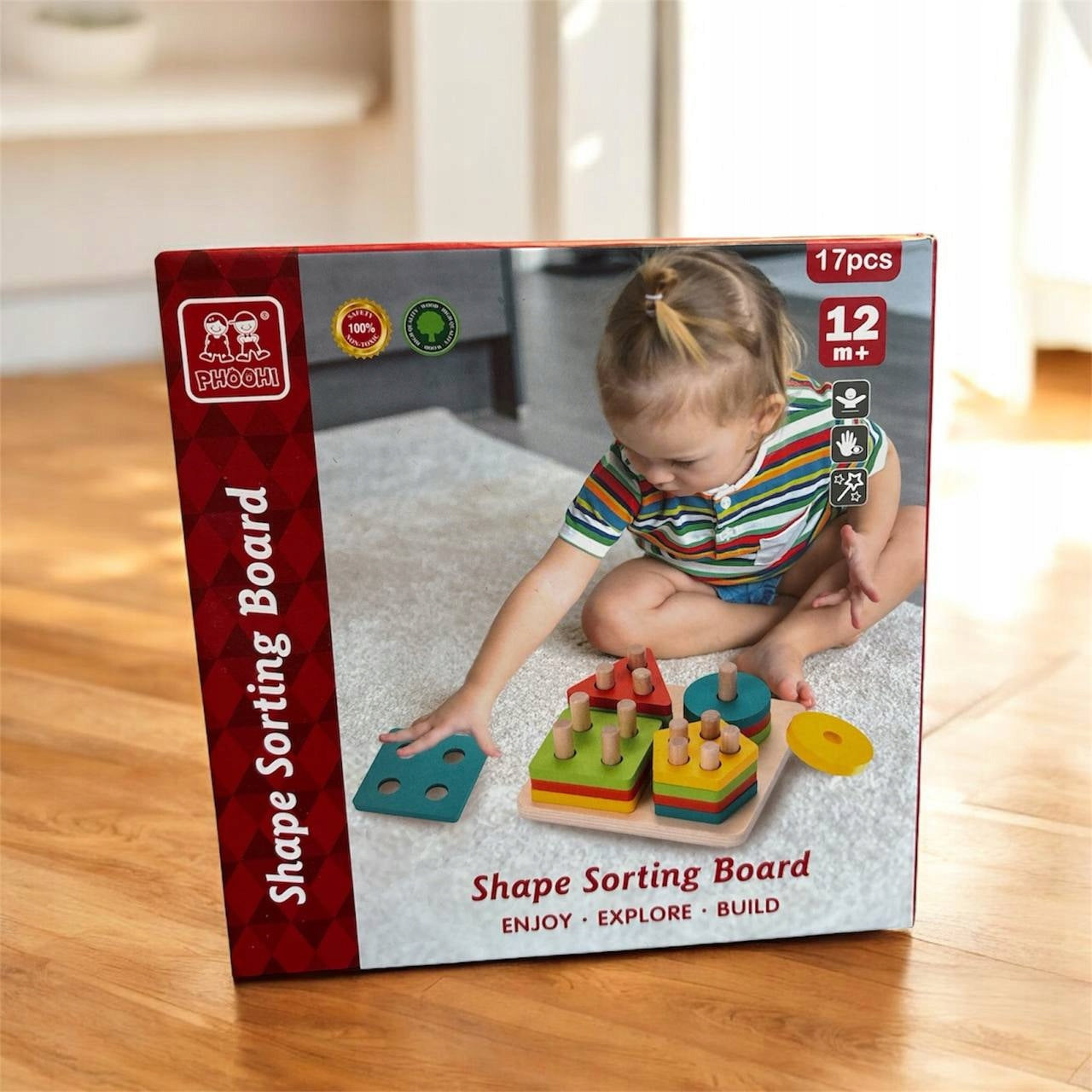 Drewniana Tablica Montessori do Sortowania Kształtów 12m+ - Edukacyjna