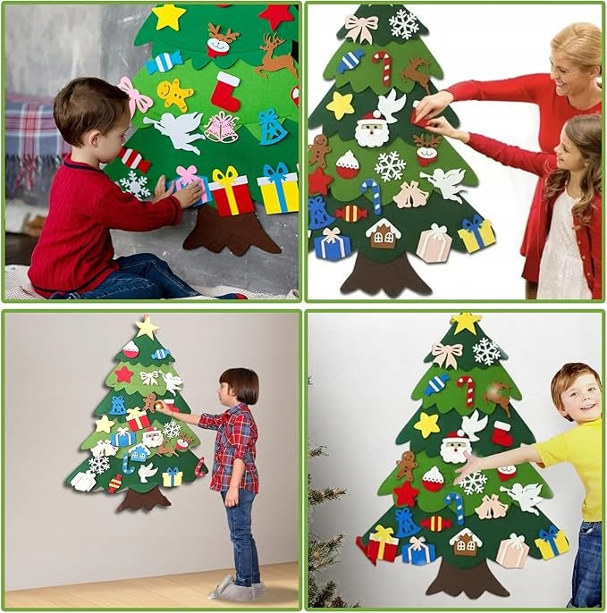 Filcowa Choinka Montessori dla Dzieci - Dekoracja Świąteczna z Ozdobami DIY