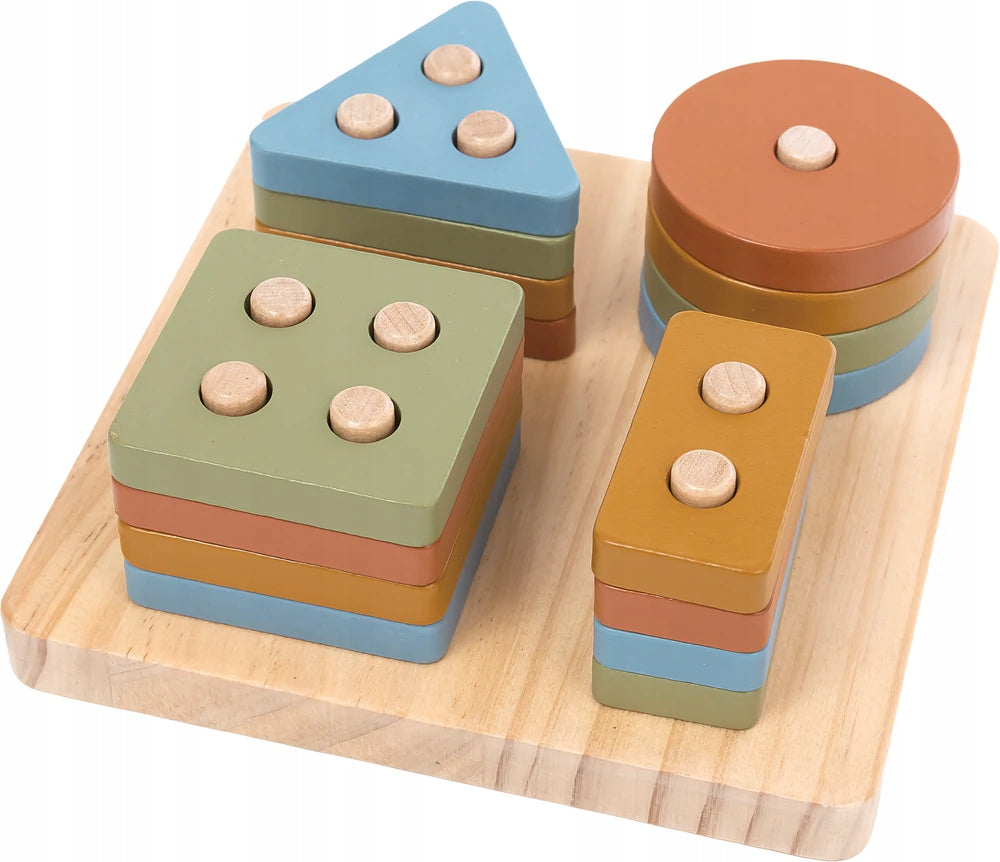 Drewniana tablica do sortowania kształtów (Montessori), 12 m+, 17 elementów