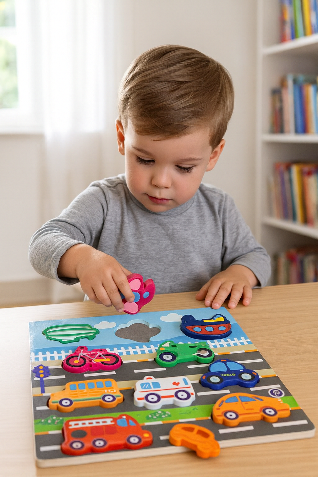 Wooden vehicles puzzle – 10 colourful pieces – photo 2