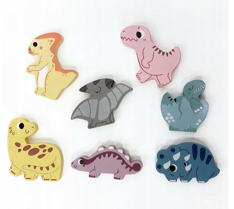 PUZZLE DREWNIANE UKŁADANKA DINOZAURY PASTELOWE zabawki dla dzieci, prezent