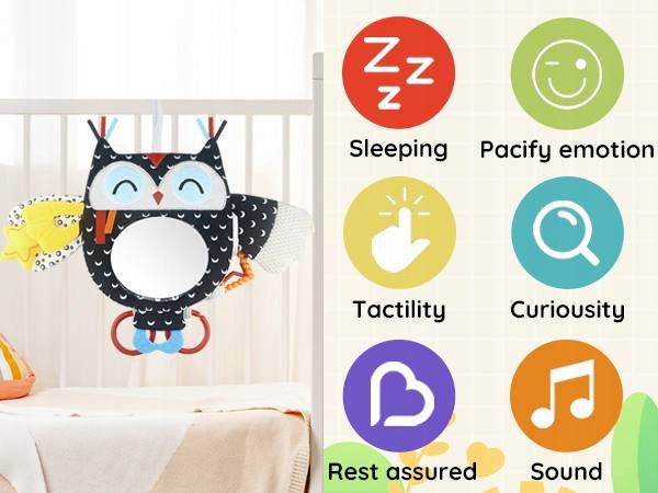 Zawieszka Sensoryczna z Lusterkiem Sowa do Wózka Łóżeczka 0+