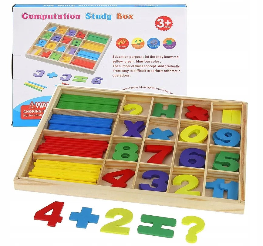 Wooden counting set – colourful sticks and numbers in a box