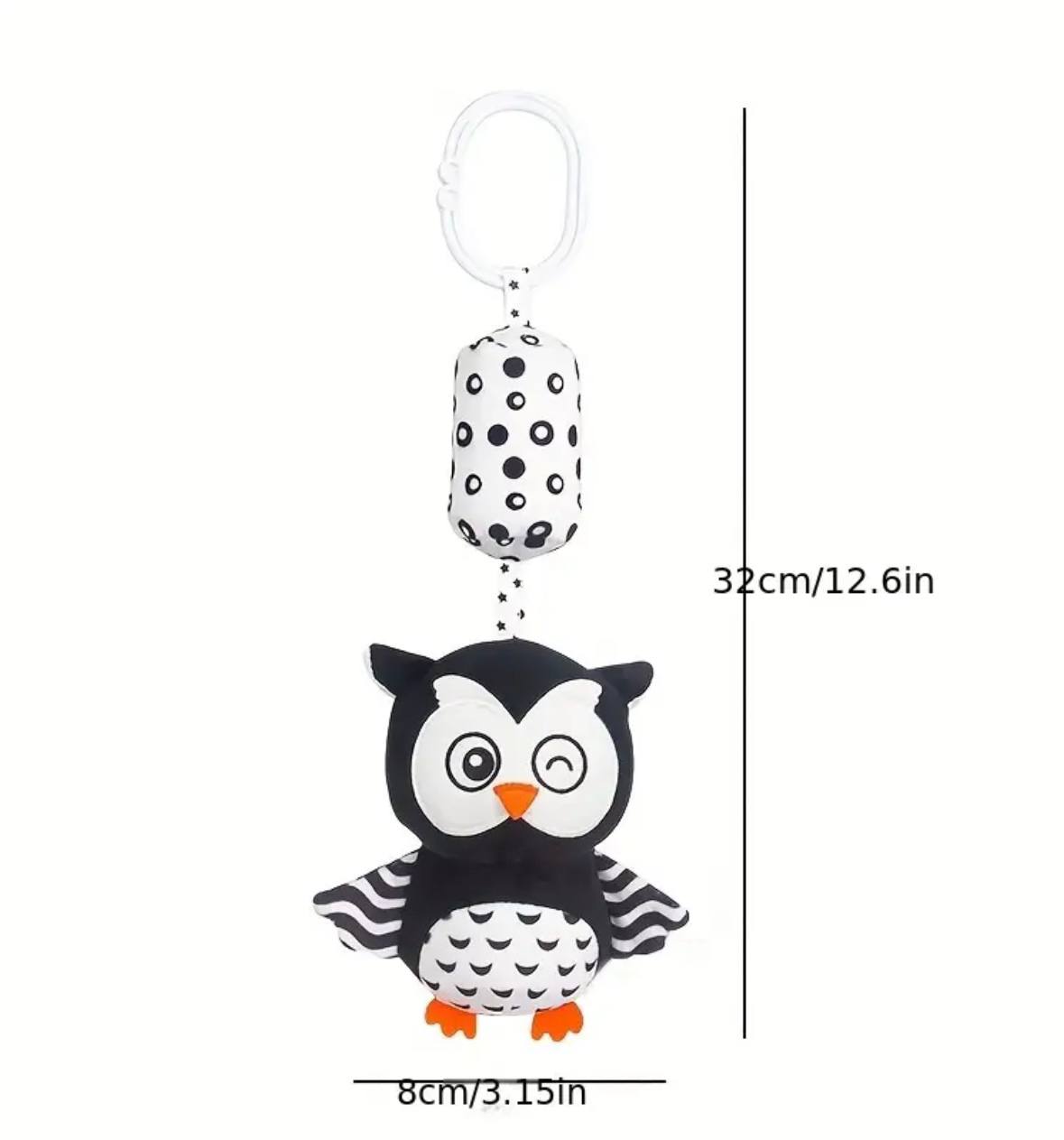 Black-and-white educational owl stroller toy with rattle – photo 2