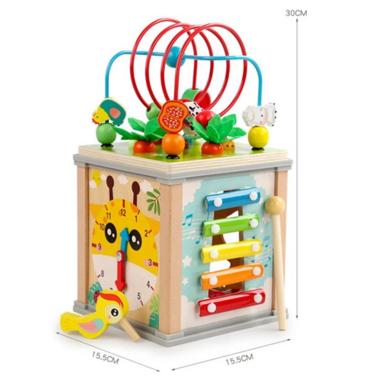 Drewniana kostka sorter 7 w 1 edukacyjna Montessori