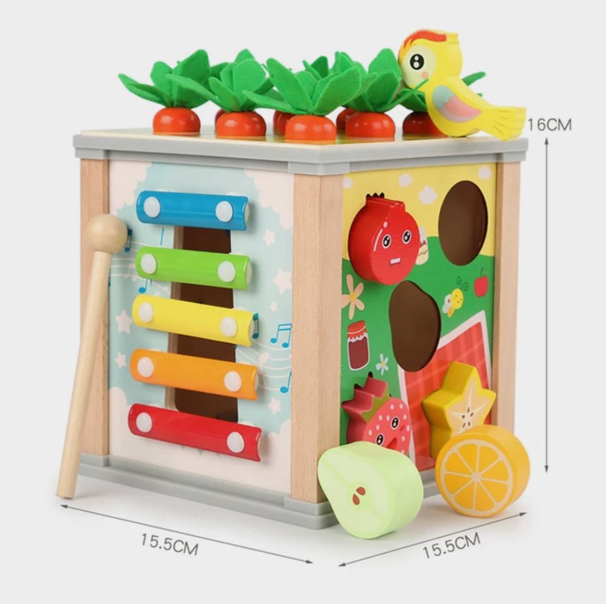 Drewniana kostka sorter 7 w 1 edukacyjna Montessori