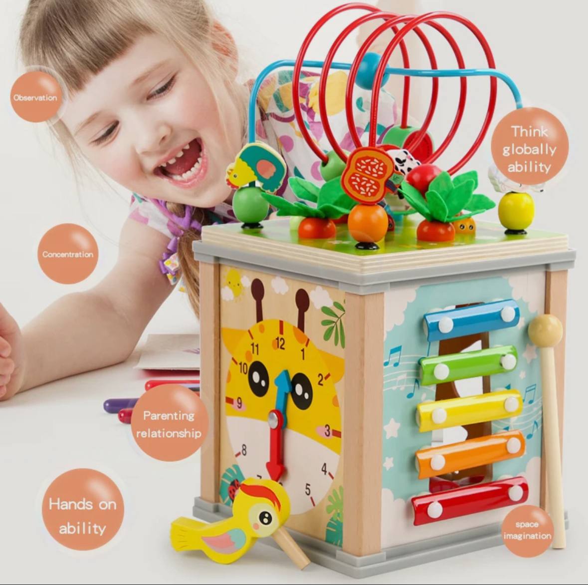 Drewniana kostka sorter 7 w 1 edukacyjna Montessori