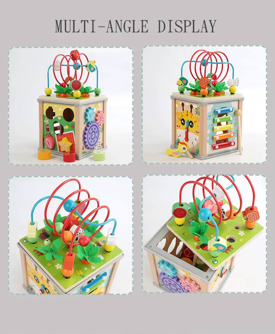 Drewniana kostka sorter 7 w 1 edukacyjna Montessori