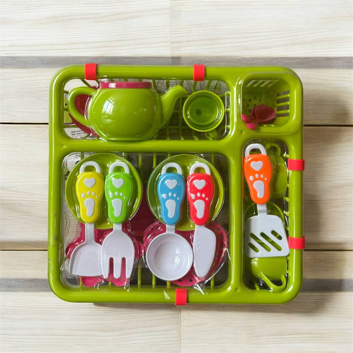 Green and pink 19-piece play kitchen set for children – photo 3