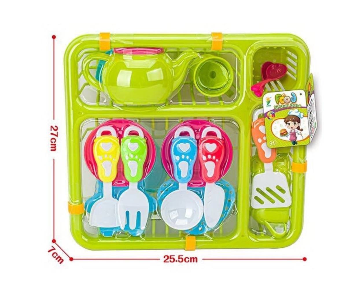 Green and pink 19-piece play kitchen set for children – photo 4