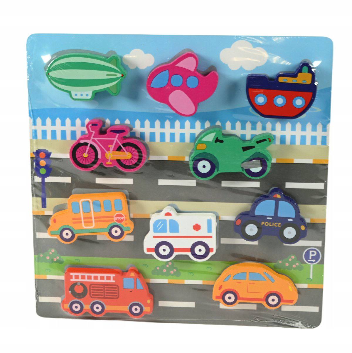 Wooden vehicles puzzle – 10 colourful pieces – photo 3