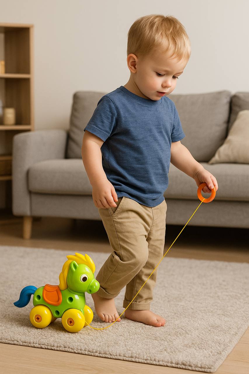 Konik do ciągnięcia dla dzieci – zabawka na sznurku
