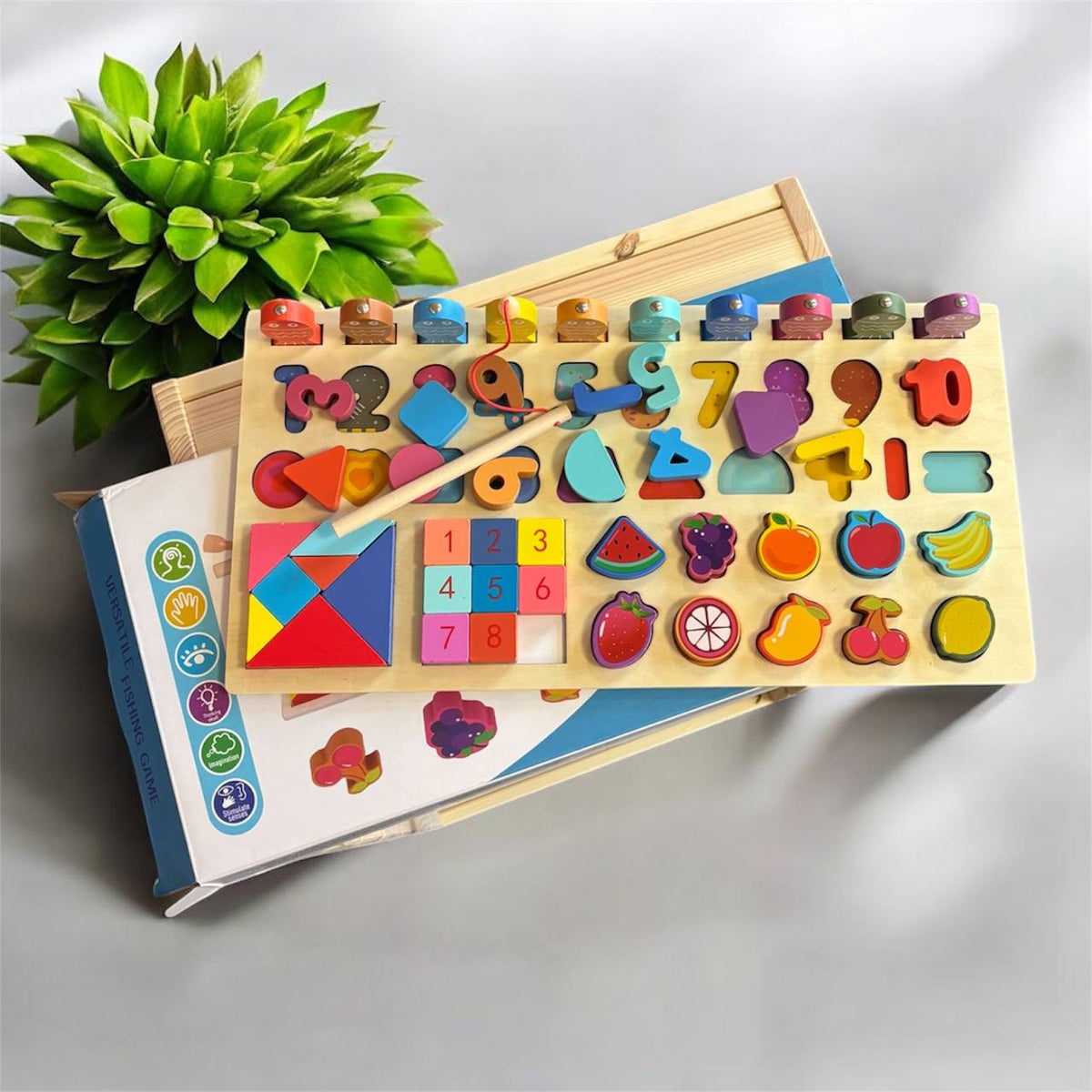 Montessori-Holzbrett Mathematik mit Ziffern, Fischen und Formensortierer – Foto 4