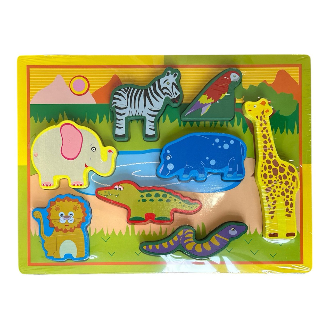 Holzpuzzle Dschungel mit Zebra, Elefant und Giraffe