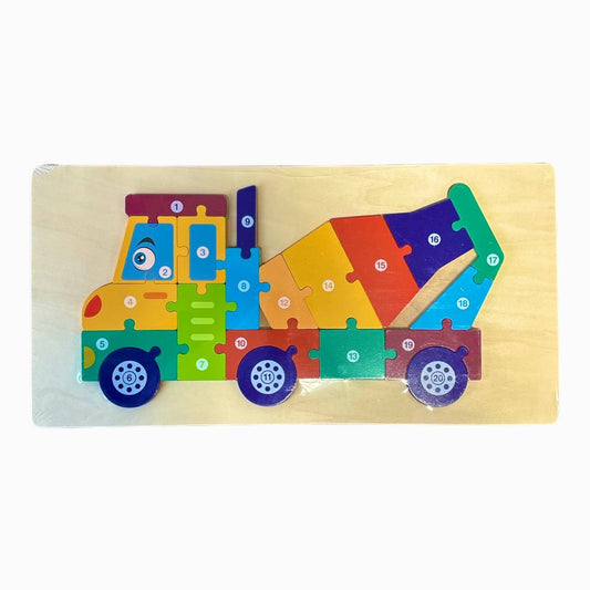 Drewniana układanka pojazd edukacyjna zabawka z numerkami na prezent