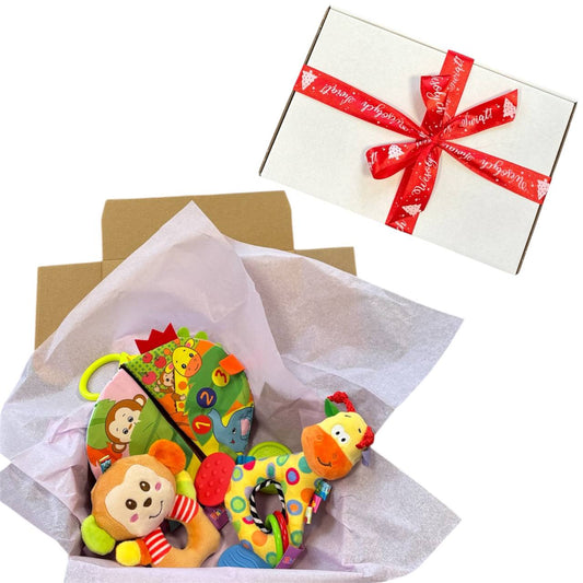 Nikolaus-Geschenkset – Rassel, Beißspielzeug und Bilderbuch