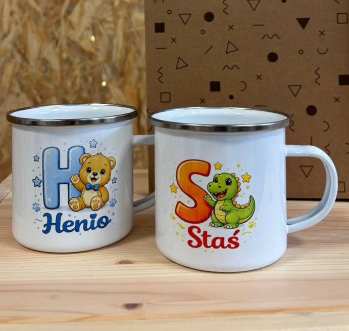 Kubki emaliowane z imieniem Henio i Staś