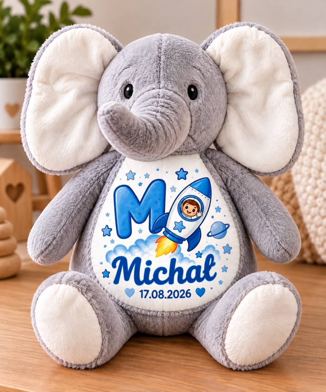 Personalised Plush Elephant with Name and Birth Details – Christening Soft Toy
