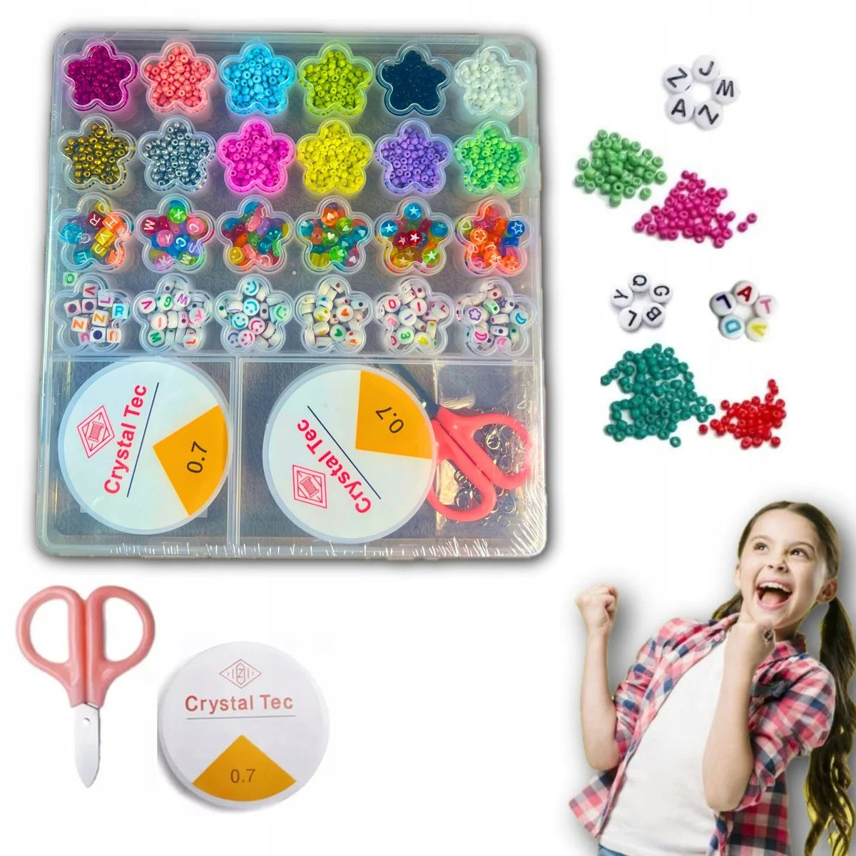 Colourful bracelet making bead kit in a 24-compartment box